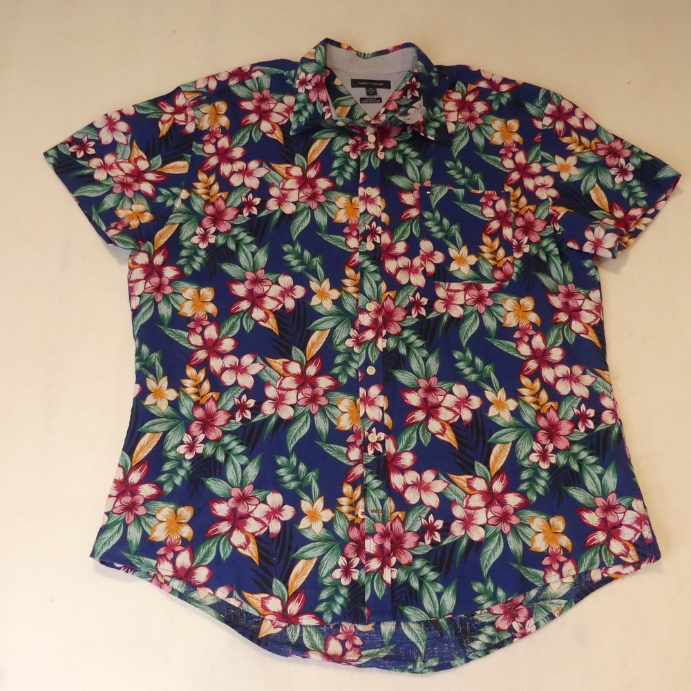 Tommy Hilfiger Shirt Mens 2XL Floral‎ Hawaiian Linen Cotton Custom Fit - Picture 2 of 6